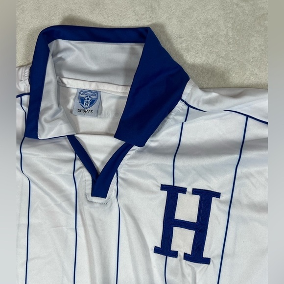 Honduras International Team Soccer Futbol Large White and Blue Striped Jersey - Picture 2 of 8